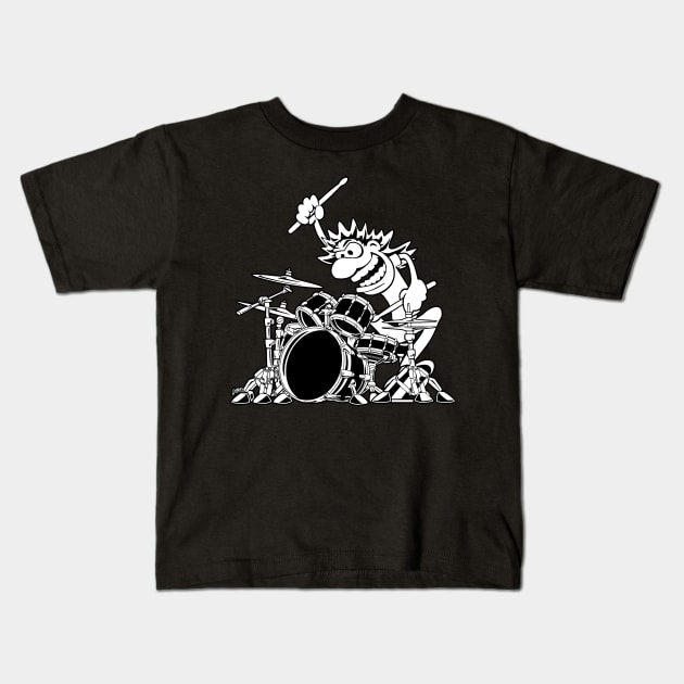 Crazy Drummer Cartoon Illustration Kids T-Shirt by hobrath